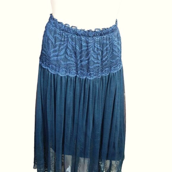 Skirt Bohemian Embroidered Gauze  with Lace Tulle Panel size M/L - Picture 2 of 13